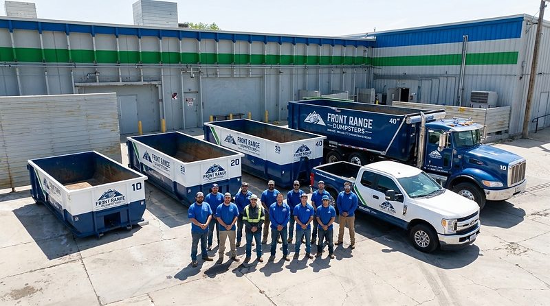 The Front Range Dumpsters crew with containers and trucks